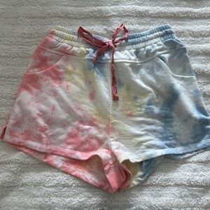Storia Pink Yellow and Blue Tie-Dye White Shorts